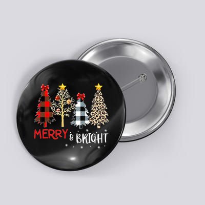 Merry And Bright Women Funny Leopard Plaid Christmas Trees Button