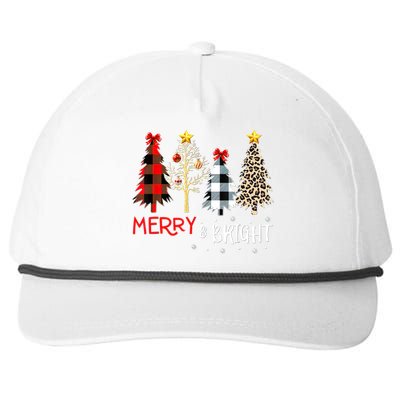 Merry And Bright Women Funny Leopard Plaid Christmas Trees Snapback Five-Panel Rope Hat