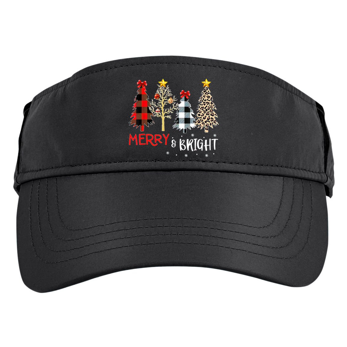 Merry And Bright Women Funny Leopard Plaid Christmas Trees Adult Drive Performance Visor