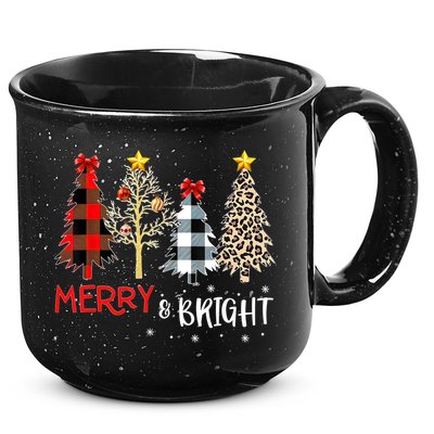 Merry And Bright Women Funny Leopard Plaid Christmas Trees 15oz Campfire Ceramic Mug