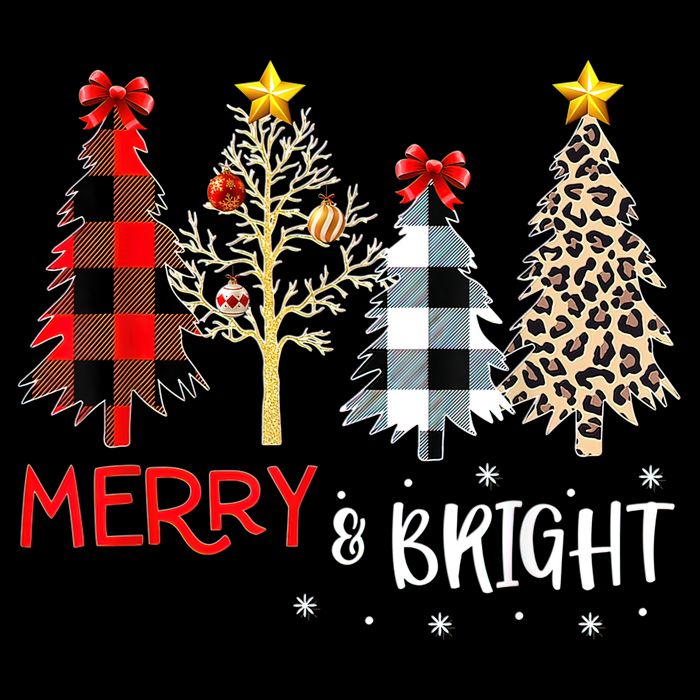 Merry And Bright Women Funny Leopard Plaid Christmas Trees Drawstring Bag