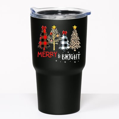 Merry And Bright Women Funny Leopard Plaid Christmas Trees Tumbler