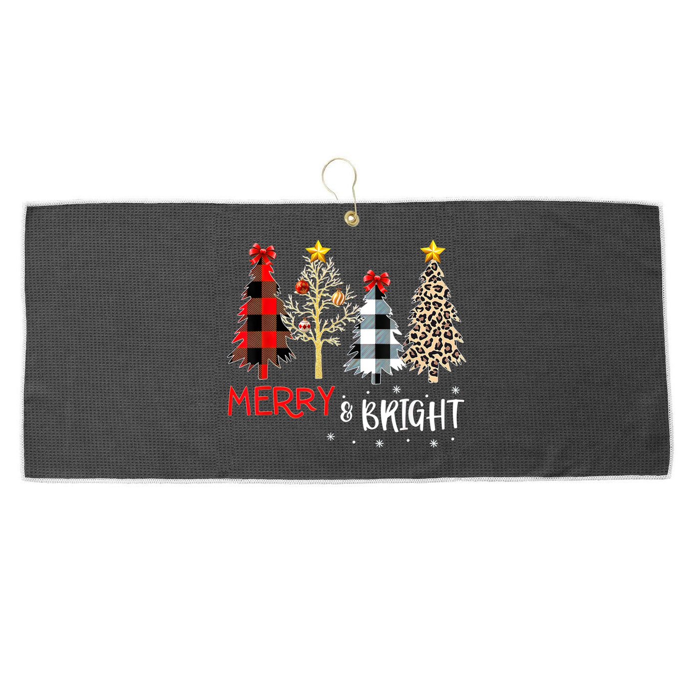 Merry And Bright Women Funny Leopard Plaid Christmas Trees Large Microfiber Waffle Golf Towel