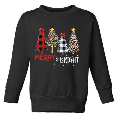 Merry And Bright Women Funny Leopard Plaid Christmas Trees Toddler Sweatshirt