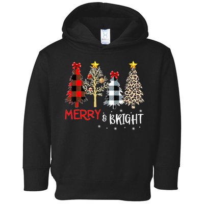 Merry And Bright Women Funny Leopard Plaid Christmas Trees Toddler Hoodie