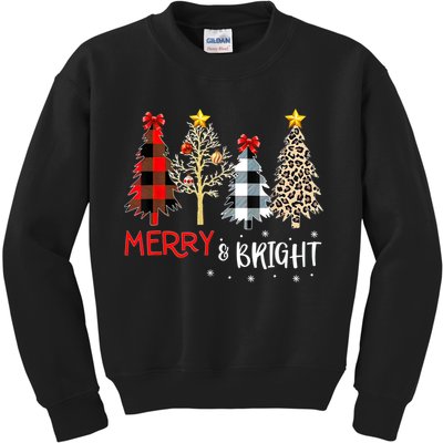 Merry And Bright Women Funny Leopard Plaid Christmas Trees Kids Sweatshirt