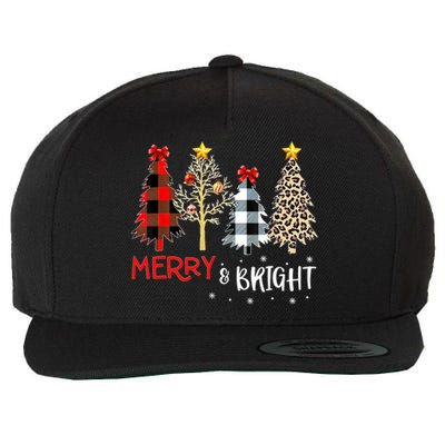 Merry And Bright Women Funny Leopard Plaid Christmas Trees Wool Snapback Cap