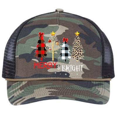 Merry And Bright Women Funny Leopard Plaid Christmas Trees Retro Rope Trucker Hat Cap