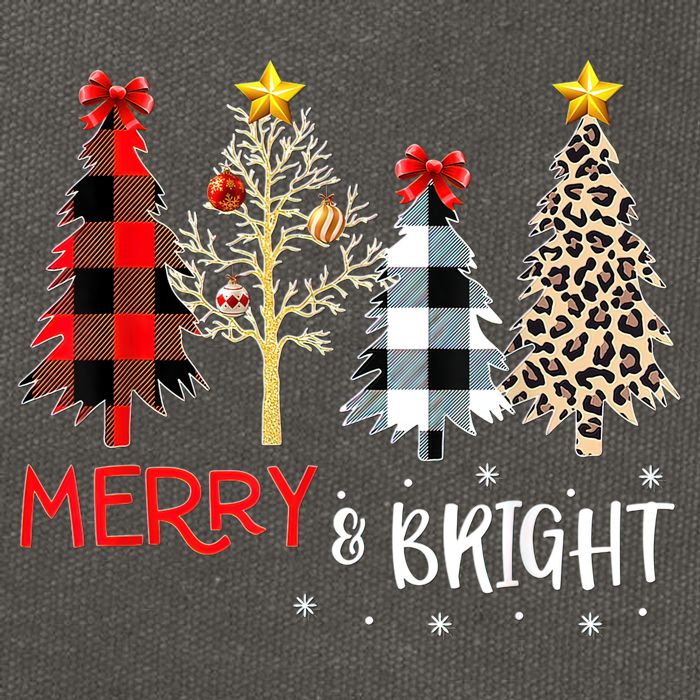 Merry And Bright Women Funny Leopard Plaid Christmas Trees Cotton Canvas Backpack