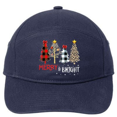 Merry And Bright Women Funny Leopard Plaid Christmas Trees 7-Panel Snapback Hat