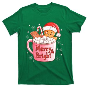 Merry And Bright Funny Christmas Gingerbread Man Hot Cocoa Gift T-Shirt