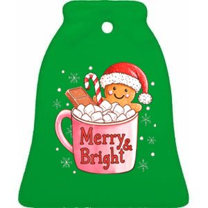 Merry And Bright Funny Christmas Gingerbread Man Hot Cocoa Gift Ceramic Bell Ornament