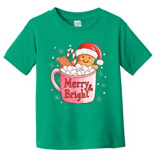 Merry And Bright Funny Christmas Gingerbread Man Hot Cocoa Gift Toddler T-Shirt