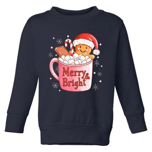 Merry And Bright Funny Christmas Gingerbread Man Hot Cocoa Gift Toddler Sweatshirt