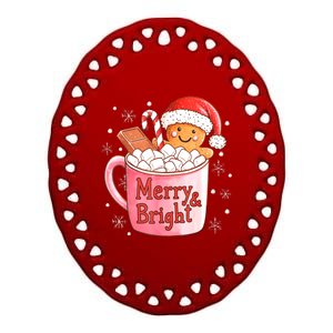 Merry And Bright Funny Christmas Gingerbread Man Hot Cocoa Gift Ceramic Oval Ornament