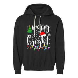 Merry And Bright Christmas Lights Funny Family Christmas Garment-Dyed Fleece Hoodie