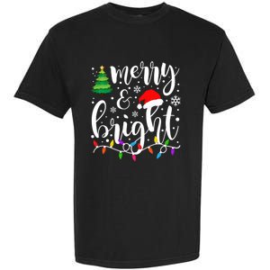 Merry And Bright Christmas Lights Funny Family Christmas Garment-Dyed Heavyweight T-Shirt