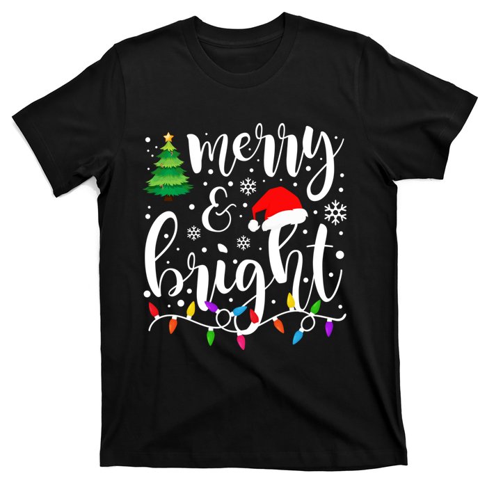 Merry And Bright Christmas Lights Funny Family Christmas T-Shirt