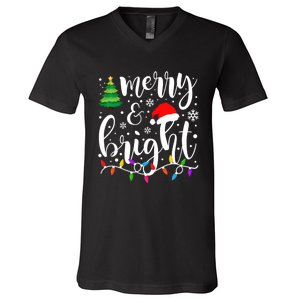 Merry And Bright Christmas Lights Funny Family Christmas V-Neck T-Shirt