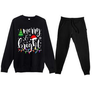 Merry And Bright Christmas Lights Funny Family Christmas Premium Crewneck Sweatsuit Set