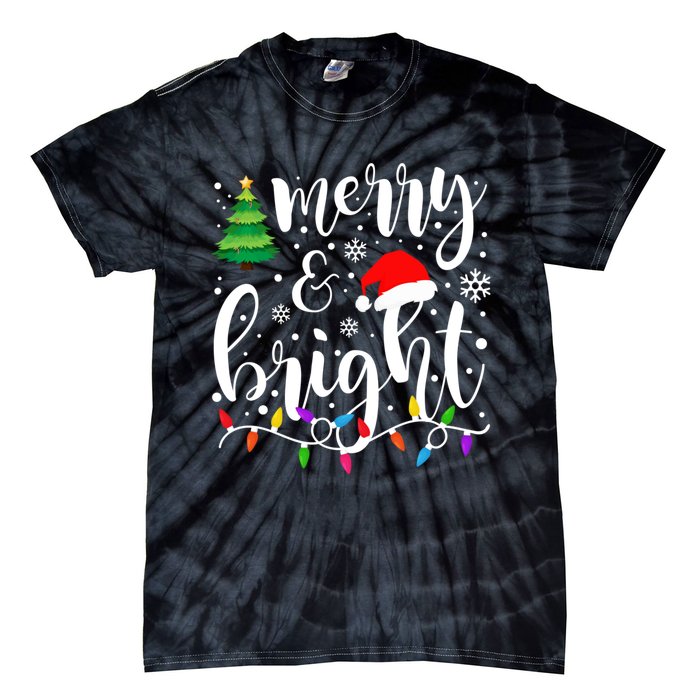 Merry And Bright Christmas Lights Funny Family Christmas Tie-Dye T-Shirt