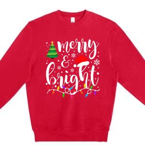 Merry And Bright Christmas Lights Funny Family Christmas Premium Crewneck Sweatshirt