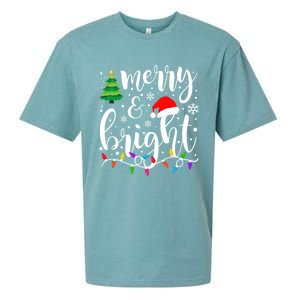 Merry And Bright Christmas Lights Funny Family Christmas Sueded Cloud Jersey T-Shirt