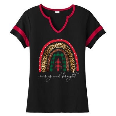 Merry And Bright Christmas Rainbow Festive Ladies Halftime Notch Neck Tee