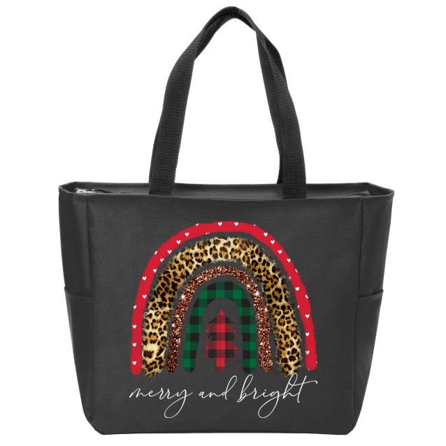 Merry And Bright Christmas Rainbow Festive Zip Tote Bag
