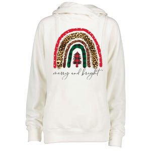 Merry And Bright Christmas Rainbow Festive Womens Funnel Neck Pullover Hood