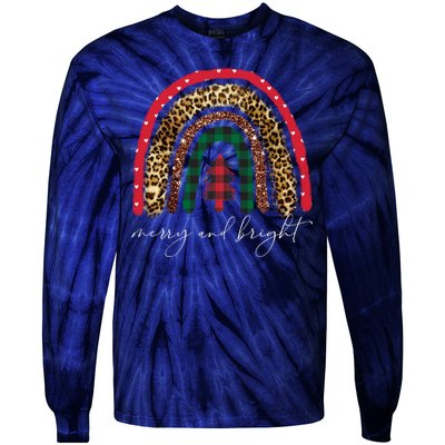 Merry And Bright Christmas Rainbow Festive Tie-Dye Long Sleeve Shirt