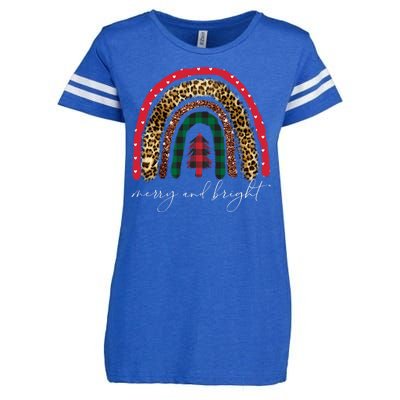 Merry And Bright Christmas Rainbow Festive Enza Ladies Jersey Football T-Shirt