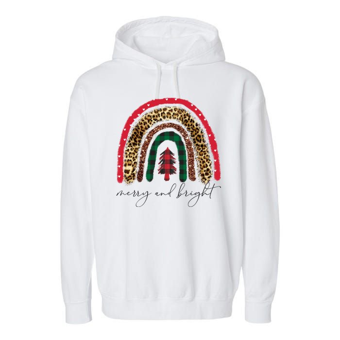 Merry And Bright Christmas Rainbow Festive Garment-Dyed Fleece Hoodie