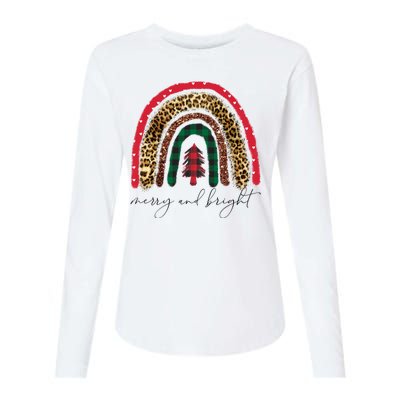 Merry And Bright Christmas Rainbow Festive Womens Cotton Relaxed Long Sleeve T-Shirt