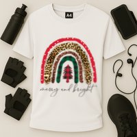 Merry And Bright Christmas Rainbow Festive Cooling Performance Crew T-Shirt
