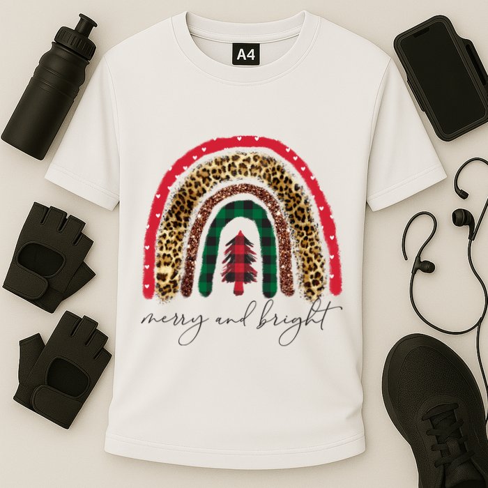 Merry And Bright Christmas Rainbow Festive Cooling Performance Crew T-Shirt