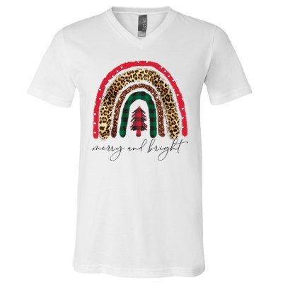 Merry And Bright Christmas Rainbow Festive V-Neck T-Shirt