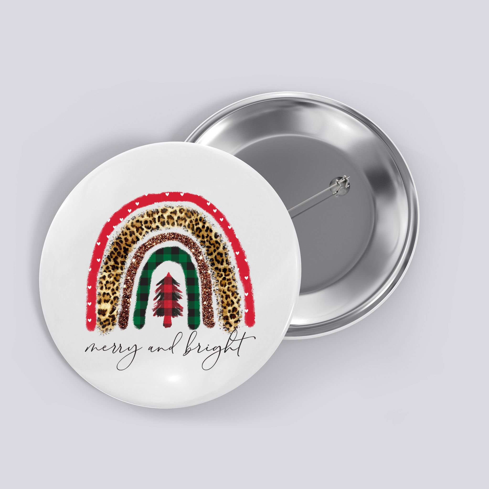 Merry And Bright Christmas Rainbow Festive Button