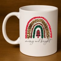 Merry And Bright Christmas Rainbow Festive 11oz C Handle Ceramic Mug