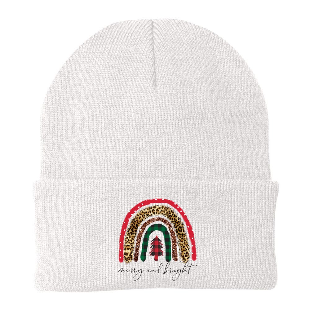 Merry And Bright Christmas Rainbow Festive Beanie