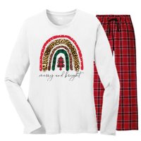 Merry And Bright Christmas Rainbow Festive Women's Long Sleeve Flannel Pajama Set 