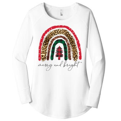 Merry And Bright Christmas Rainbow Festive Women's Perfect Tri Tunic Long Sleeve Shirt