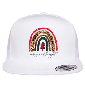 Merry And Bright Christmas Rainbow Festive Flat Bill Trucker Hat