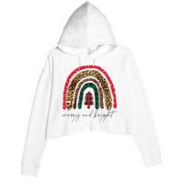 Merry And Bright Christmas Rainbow Festive Crop Fleece Hoodie