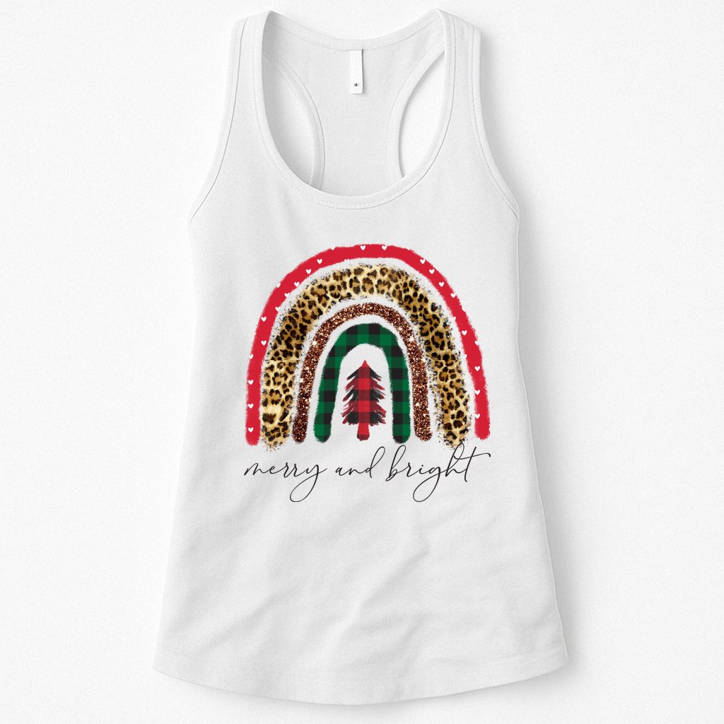 Merry And Bright Christmas Rainbow Festive Womens Tank Top