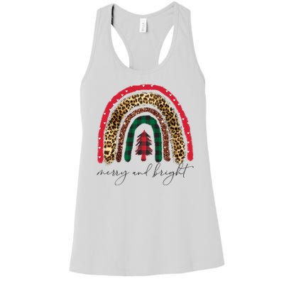 Merry And Bright Christmas Rainbow Festive Women's Racerback Tank