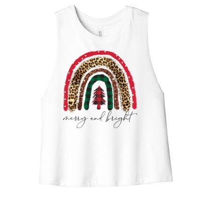 Merry And Bright Christmas Rainbow Festive Women's Racerback Cropped Tank