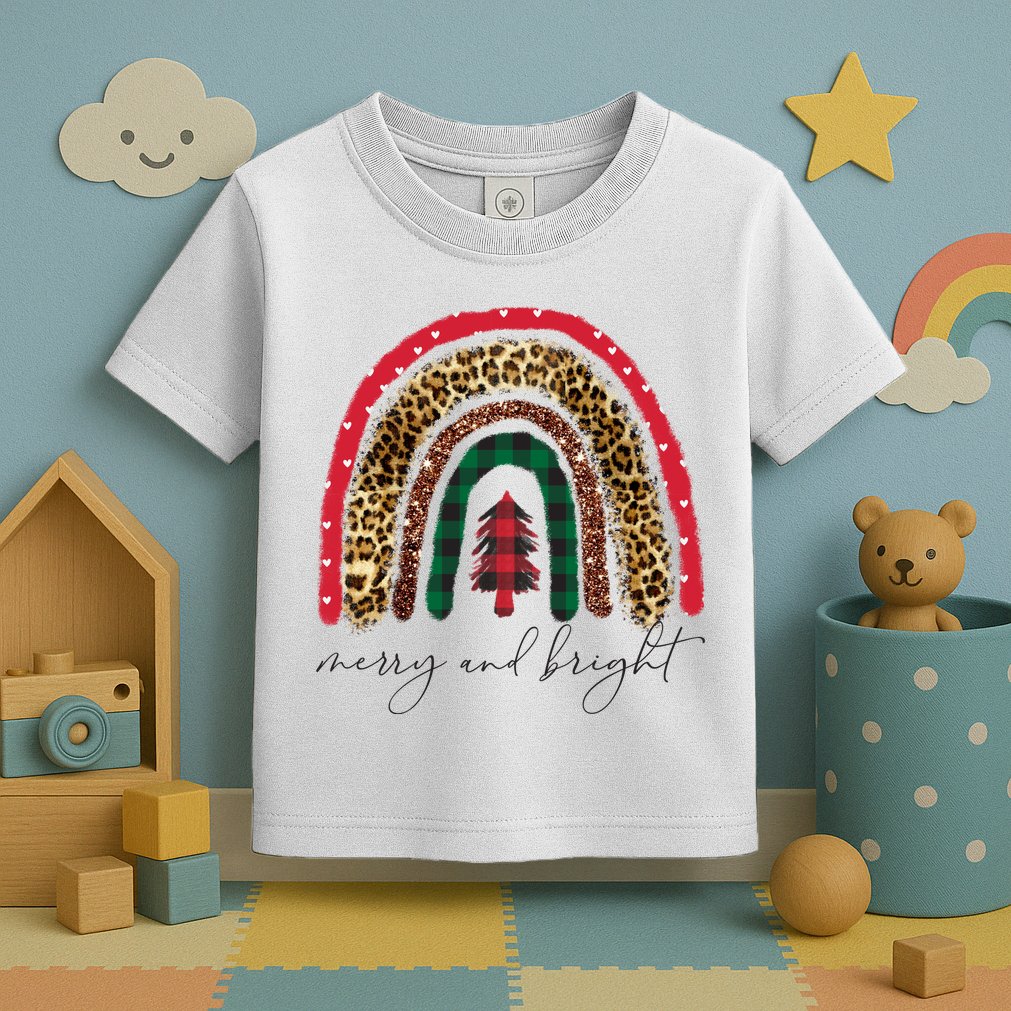 Merry And Bright Christmas Rainbow Festive Toddler T-Shirt