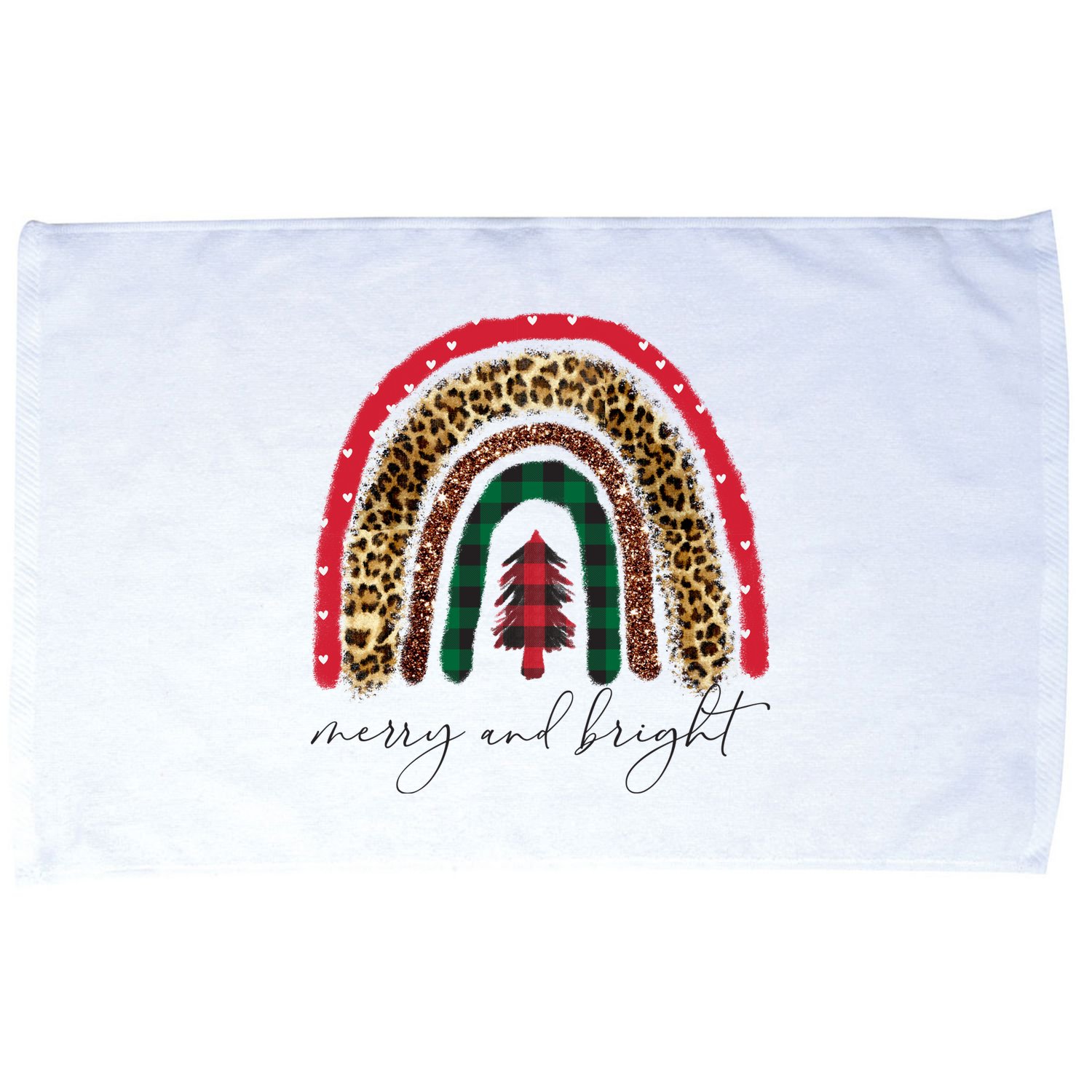 Merry And Bright Christmas Rainbow Festive Microfiber Hand Towel
