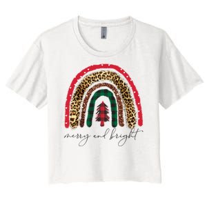 Merry And Bright Christmas Rainbow Festive Women's Crop Top Tee